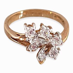 Vintage Ring Size 7 Cubic Zirconia 18KT Gold Plate Mid-Century Design 14U